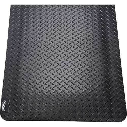 48" W x 72" L Diamond Plate Ergonomic Anti Fatigue Mat by Global Industrial – 49"L x 48"W x 9"H, Vinyl/PVC Closed-Cell Foam, Black, Model 39267090040000600
