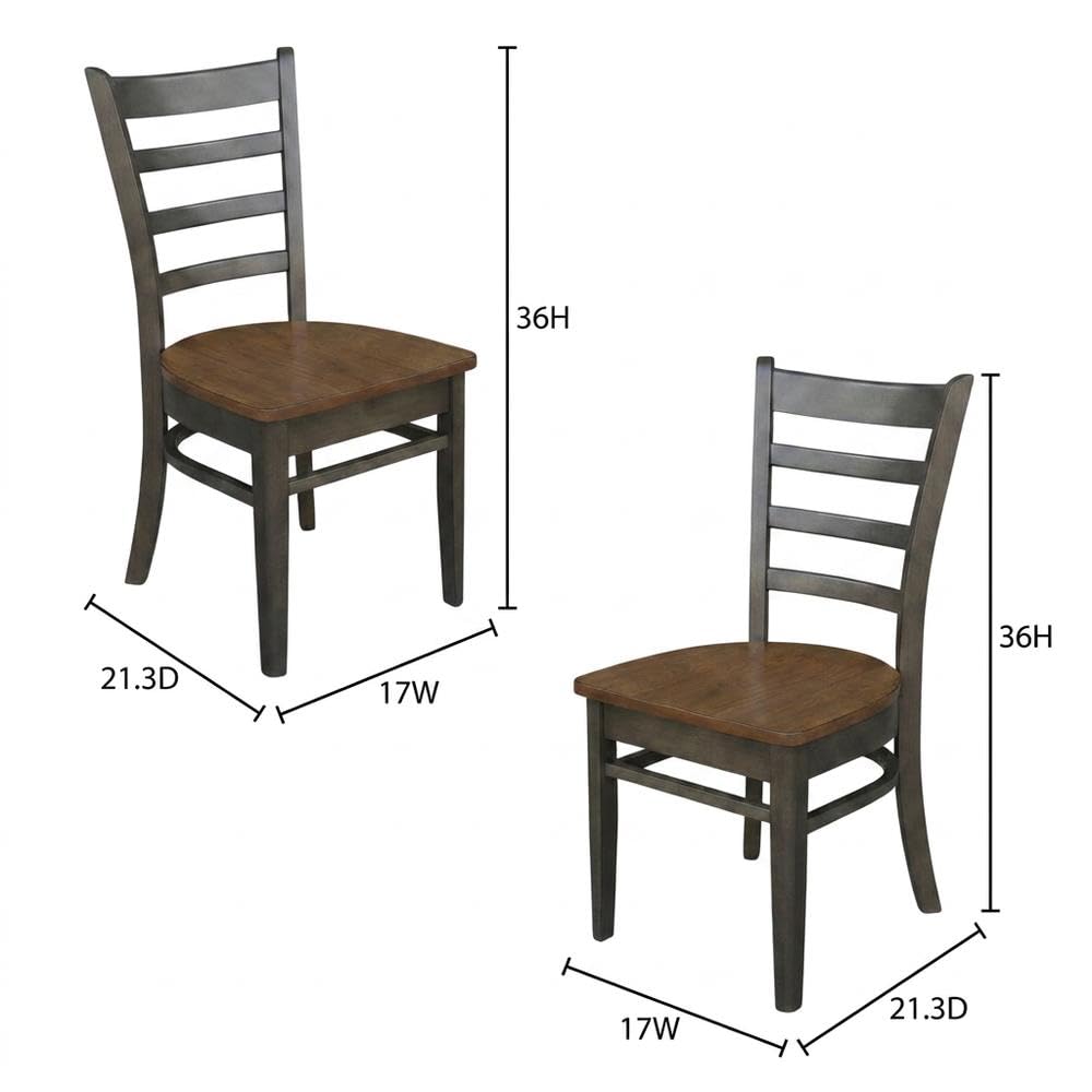 Solid Hardwood Side Chairs Set of by Furnifact – Wood, Hickory and Washed Coal, Pack of 2