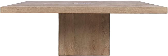 Sequoia 60" Square Rustic Modern Solid Wood Butcher Block Pedestal Dining Table with Butterfly Joint Inlay