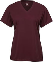 Badger 2162 B-Core Girl's V-Neck T-Shirt, Maroon, Small