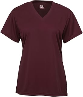 Badger 2162 B-Core Girl's V-Neck T-Shirt, Maroon, Small