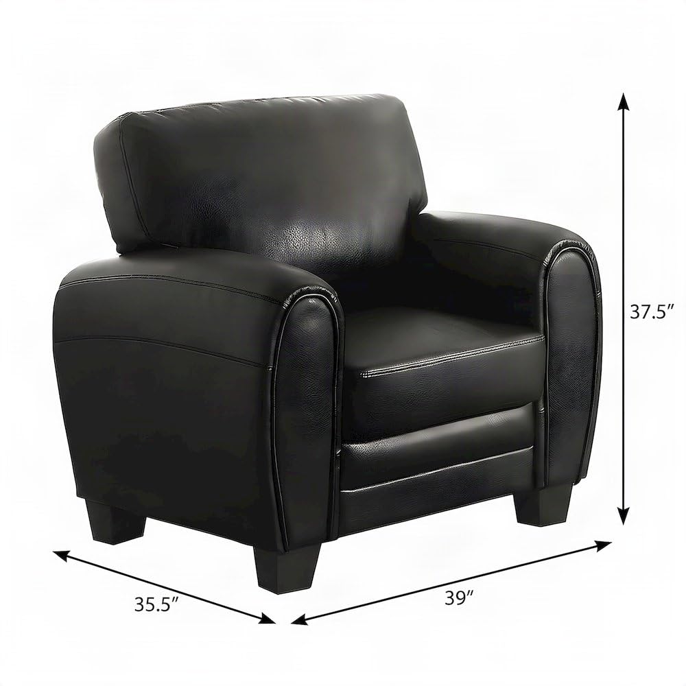 Faux-Leather Upholstered Armchair with Padded Seat and Arms by Starlight Canyon Home – Faux Leather, Black