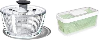 Good Grips Glass Salad Spinner (6.22 Quart) and OXO Good Grips GreenSaver Produce Keeper - Large (5 qt/4.7 L), White