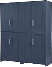 Furnifact Blue Pantry Cabinets Two-Piece Storage Set with Anti-Tip Mechanism and Floor Clearance, Durable Construction, Ideal for Organized Kitchen Storage