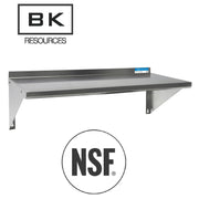 BK Resources Stainless Steel Wall Shelf – 16" W x 72" L, Stainless Steel, Silver, Model BKWSE-1672