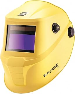 ESAB 0700000491 SAVAGE A40 Yellow Auto-Darkening Welding Helmet, External Shade Adjustment, Four Arc Sensor Auto Darkening, 3.93" x 1.96" True Color Viewing Lens, Sensitivity/Delay Control