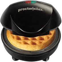 Proctor Silex Mini Waffle Maker With 4” Round Non-Stick Grids | Make Personalized Individual Breakfast Keto Chaffles and Hashbrowns In 2 Minutes | PFAS-Free | Compact | Black | 26100MN