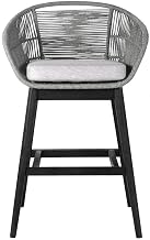 Bar Stools – Wooden Barstools with Grey Rope Seat and Black Brushed Wood Frame, Stylish Bar Height Stool Chairs for Patios, Kitchens, or Indoor Bars