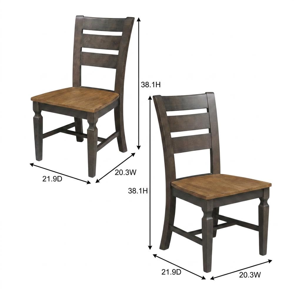 Solid Wood Ladderback Dining Chairs Set of by Furnifact – Wood, Hickory and Washed Coal, Pack of 2