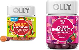 OLLY Adult Multivitamin Gummy with Probiotics, 1 Billion CFUs, 70 Gummies Immunity Elderberry Gummy, 45 Gummies