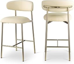 Starlight Canyon Home Vegan Leather-Upholstered Counter Stools Set of 2, Bar Stools with Backs for Kitchen Island or Counter Height, Cream Vegan Leather