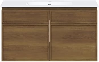 Swiss Madison St. Tropez 36" Wall-Mounted Bathroom Vanity in Brown Oak with Sink Top