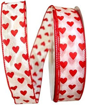 Reliant Ribbon Sheer Hearts Value Wired Edge Ribbon, 1-1/2 Inch X 50 Yards, White/red