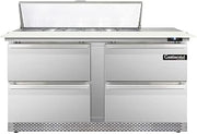 DL60-12C-FB-D Designer Line Sandwich Unit, 60" W, With 12 Pan Top Openings, 19" Cutting Board, Front Breathing & Four Drawers