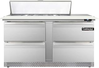 DL60-12C-FB-D Designer Line Sandwich Unit, 60" W, With 12 Pan Top Openings, 19" Cutting Board, Front Breathing & Four Drawers
