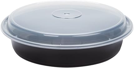 Pactiv Evergreen Newspring VERSAtainer Microwavable Containers, Vented Lid, 48 oz, 9" Diameter, Black/Clear, Plastic, 150/...