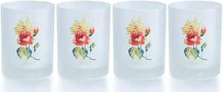 Fiesta Floral Bouquet Double Old Fashioned Glass, Set of 4, Frosted Glass with Floral Design