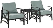 Gray 3-Piece Outdoor Furniture Set, Steel Frame, Cushioned Seats, Side Table, Arm & Backrest, Oil-Rubbed Bronze Finish