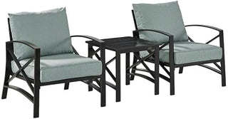 Gray 3-Piece Outdoor Furniture Set, Steel Frame, Cushioned Seats, Side Table, Arm & Backrest, Oil-Rubbed Bronze Finish