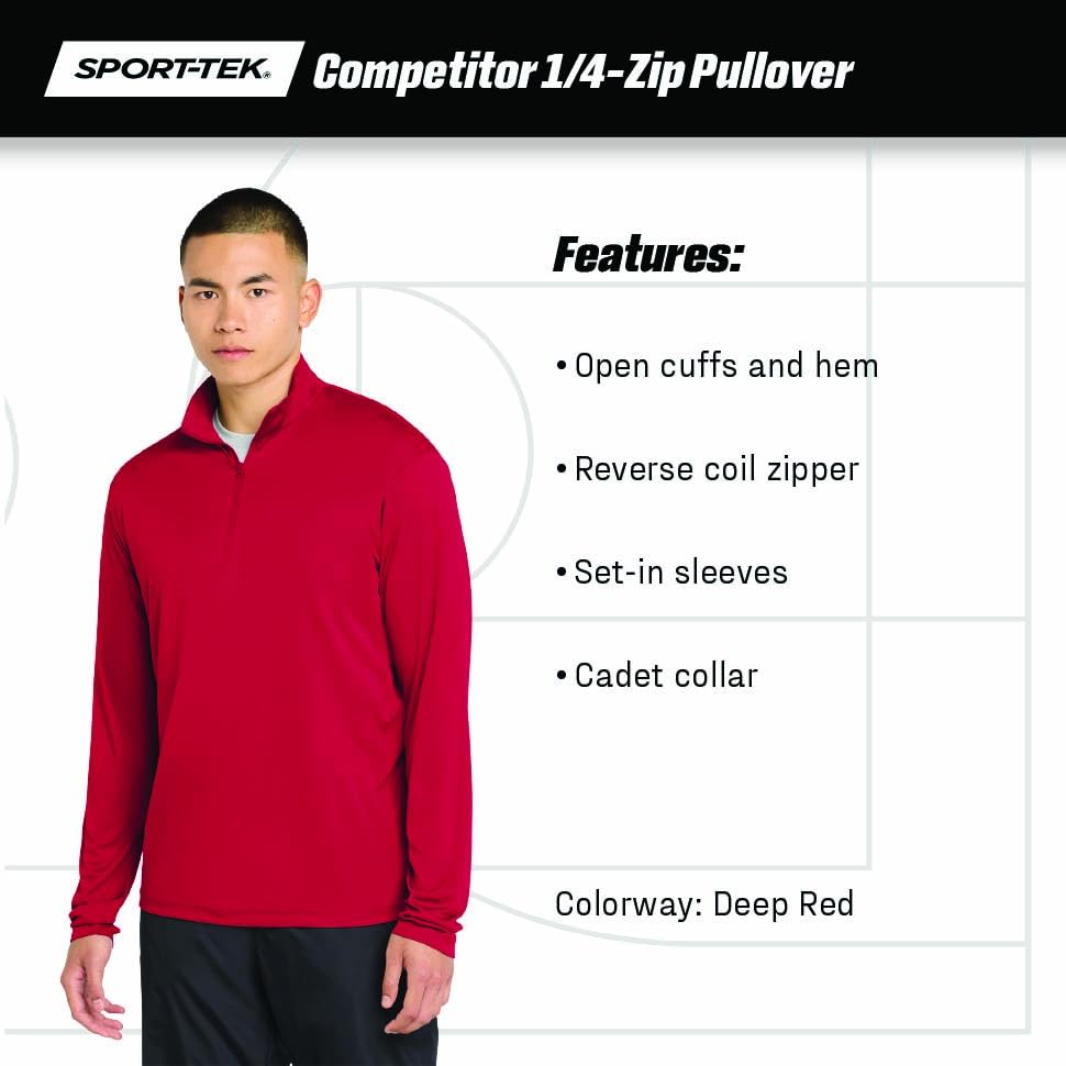 Unisex PosiCharge Competitor Quarter Zip Pullover by SPORT-TEK – X-Small, Polyester, Deep Red, Model ST357