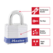 Master Lock Silver / 3/4" shackle / 4 Pack Keyed Padlocks