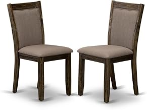 Furnifact Solid Wood Linen-Upholstered Dining Chairs with High Back, Set of 2 Upholstered Kitchen and Dining Room Chairs, Coffee