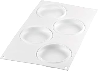 Silikomart Decor Round 80 Silicone Baking and Freezing Mold with 4 Cavities, Each 3.34 Inch Diameter x 0.59 Inch High