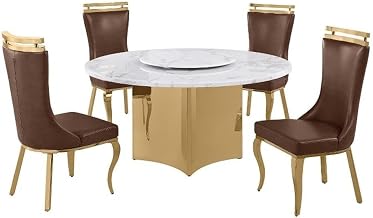 5 Piece White Marble Dining Set with Stainless Steel Base