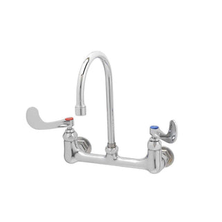 Wall Mount 8-Inch Centers Rigid Gooseneck Double Pantry Faucet with 4-Inch Wrist Action Handles by T&S Brass – not_applicable, Brass, Model B-0330-04