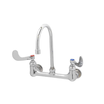 Wall Mount 8-Inch Centers Rigid Gooseneck Double Pantry Faucet with 4-Inch Wrist Action Handles by T&S Brass – not_applicable, Brass, Model B-0330-04
