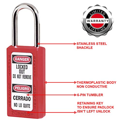 Master Lock Red / 5.25"L x 1.5"W x 3"H / Industrial Keyed Padlocks