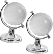Abaodam 2Pcs Transparent Crystal Globe Ornaments with Solid Base World Map Sphere Sculptures for Desktop Table Decor Creative Festival and Home Display
