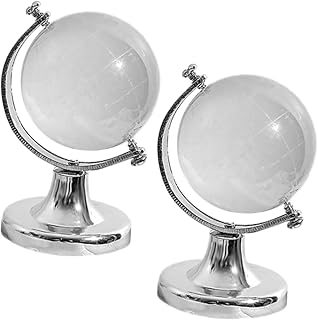 Abaodam 2Pcs Transparent Crystal Globe Ornaments with Solid Base World Map Sphere Sculptures for Desktop Table Decor Creative Festival and Home Display