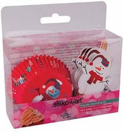 Silikomart BAKING CUPS - SET 24 PAPER CASES + 24 CAKE TOPPER PICKS SNOWMAN