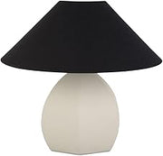 Keeley Table Lamp, Round Metal, Powder-Coated Finish, Angled Cotton Shade, White