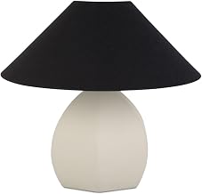 Keeley Table Lamp, Round Metal, Powder-Coated Finish, Angled Cotton Shade, White