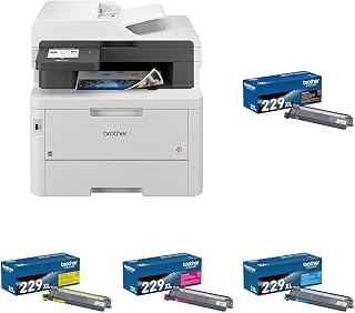 Brother MFCL3780CDW Printer and TN229XL Black and Colors (C, M, & Y) High Yield Toners