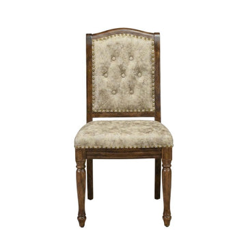 Solid Wood Polyester-Upholstered Dining Chairs Set of by Furnifact – Wood, Brown/Beige, Pack of 2