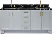 ARIEL Taylor 72 Inch Double Rectangle Sink Bathroom Vanity with Nero Marquina Black Quartz Countertop 1.5 Inch in Grey