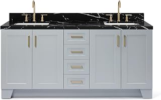 ARIEL Taylor 72 Inch Double Rectangle Sink Bathroom Vanity with Nero Marquina Black Quartz Countertop 1.5 Inch in Grey