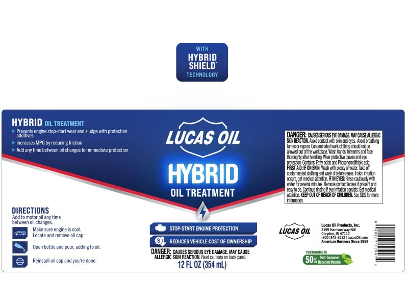 Hybrid Oil Treatment w/Hy™ - 12 Ounce by Lucas Oil – 12 Ounce, Model 10997