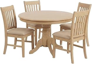 Furnifact Solid Wood Round Dining Furniture 5 Piece Set with Microfiber Upholstered Chairs, Small Kitchen Table Set for Dining Room
