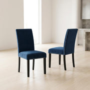 Velvet-Upholstered Dining Chair with Wood Legs by Starlight Canyon Home – Wood, Blue, Pack of 2