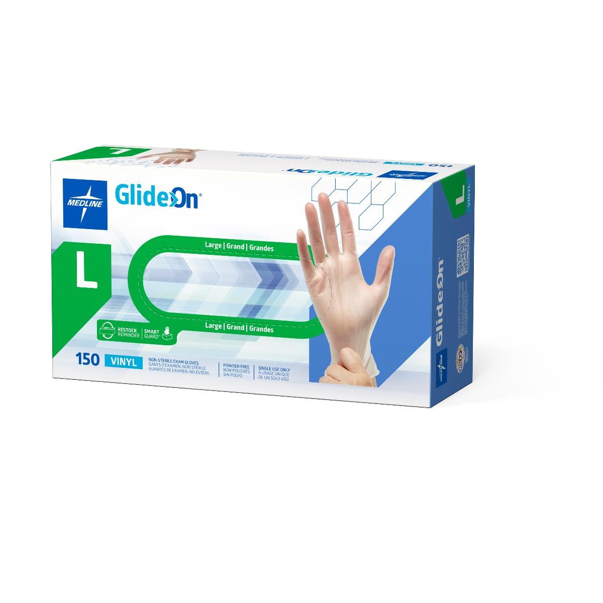 Glide-On Powder-Free Vinyl Exam Gloves by Medline – Large, Clear, Model 6GLIDE513H