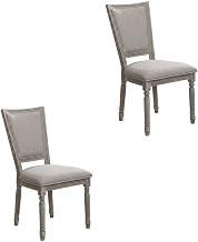 Furnifact Fabric-Upholstered Wood Side Chair, Set of 2 Upholstered Dining Chairs for Kitchen and Dining Room Table, Fabric & Reclaimed Gray