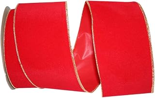 Reliant Ribbon 3934M-994-10J Velvet Commercial Heavy Wired Edge Ribbon, 4 Inch X 25 Yards, Red/Gold