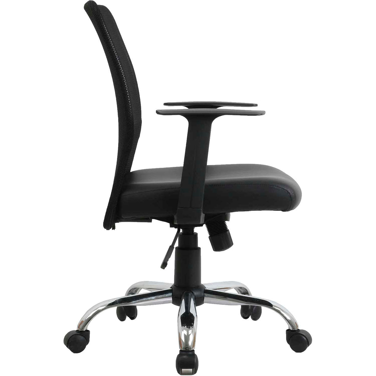 Mesh Back Leather Task Chair with Mid Back & Fixed Arms by Global Industrial – Faux Leather, Black, Model 80156M