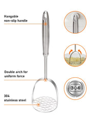 Brigii Stainless Steel Potato Masher, One Piece Press, Silver