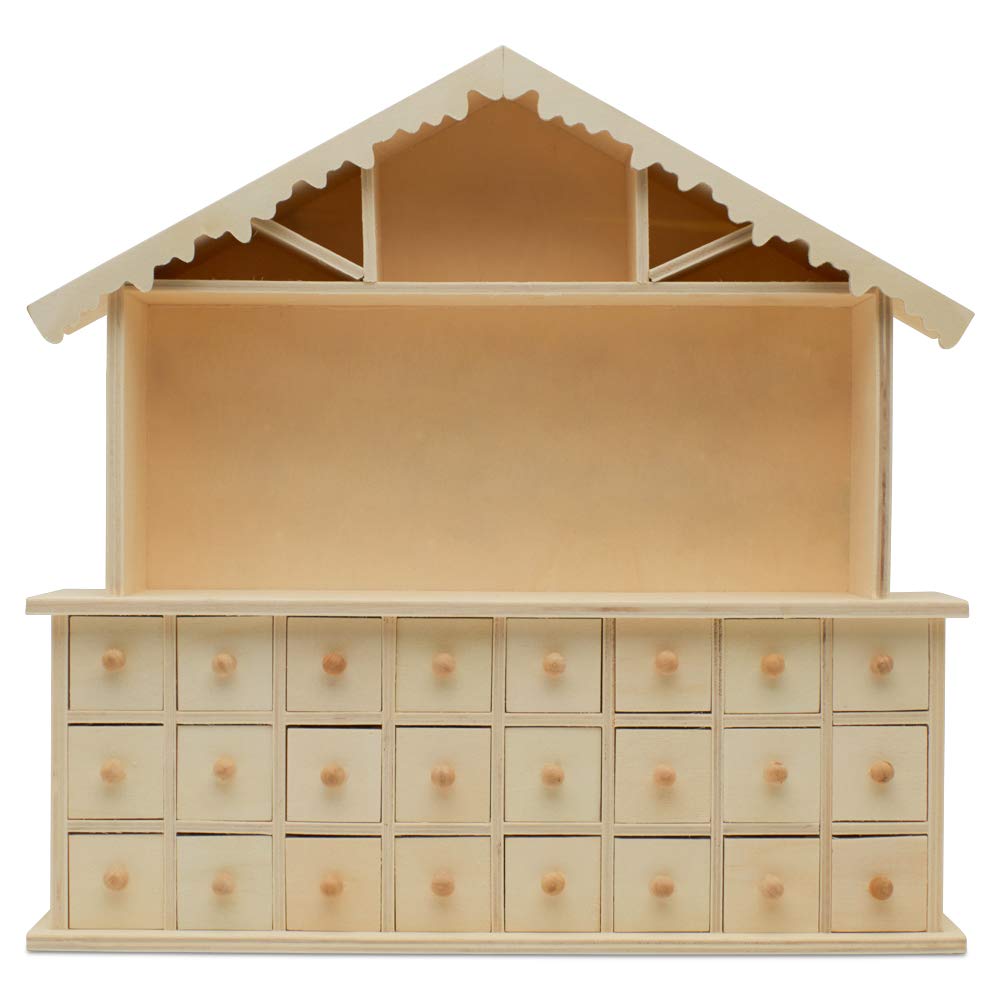 Woodpeckers Wooden Advent Calendar, 13.5 x 14.9 Inch House with 24 Drawers, Unfinished