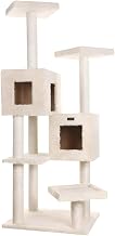 Pressed Wood Cat Tree with Dual Condos, Sisal-Wrapped Posts, Tunnel, Hammock, Multi-Level Perches for Cats and Multiple Kittens